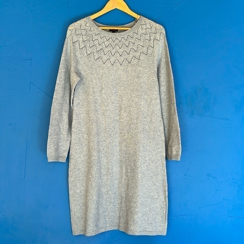 Talbots Sweater Dress Blue Pointelle Detail Cotton Blend‎  mature modest